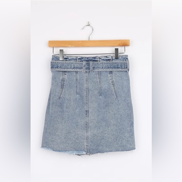 Free People East of Eden Medium Wash Denim Belted Mini Skirt - Picture 5 of 7